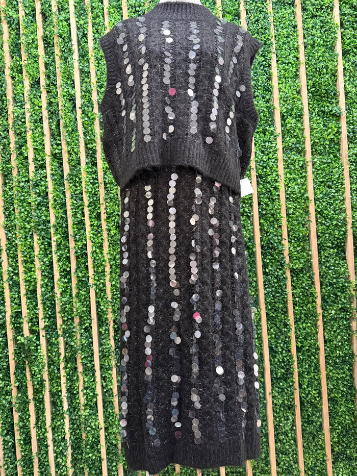 Beautiful Sequin Detail Knit High Neck Top