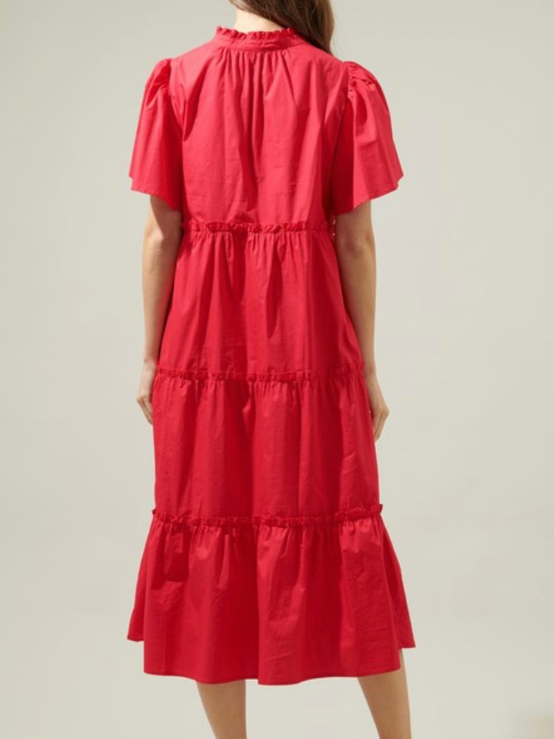 Beautiful Red Split Neck Midi Dress