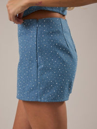 Rhinestone Denim Skort