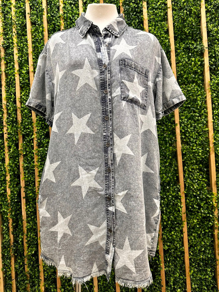 Denim Star Blouse Short Dress