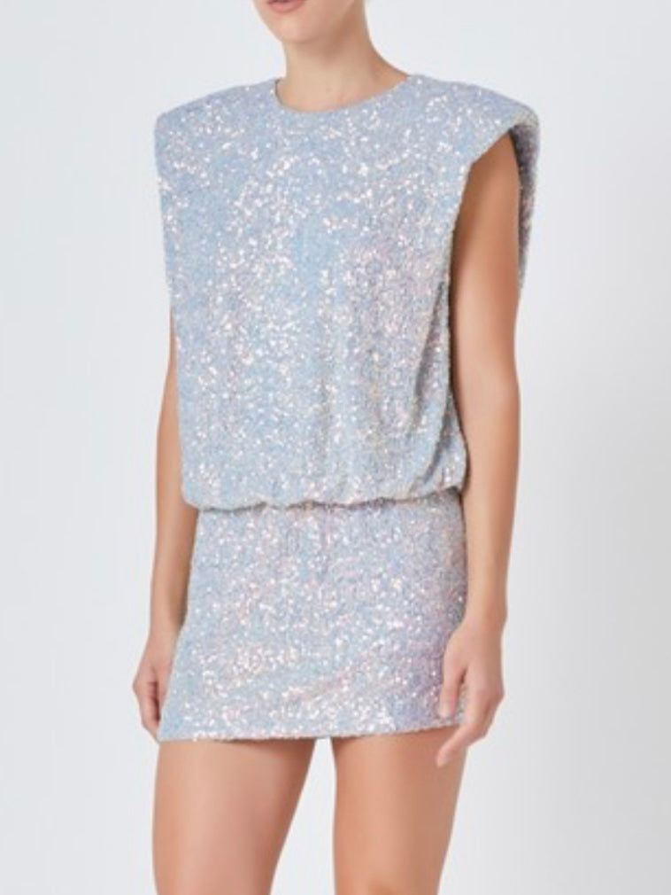 Grey Sequin Cap Sleeve Fitted Short Dress