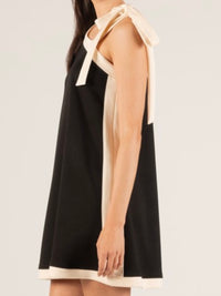 Black Egg Shell Contrast One Shoulder Dress