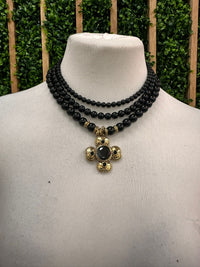 MR Onyx Love Black Multi Bead Clover Necklace