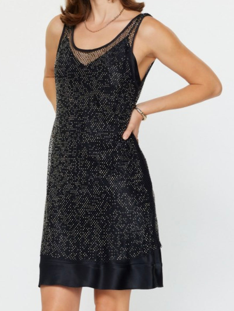 Black Rhinestone Cami Mesh Dress