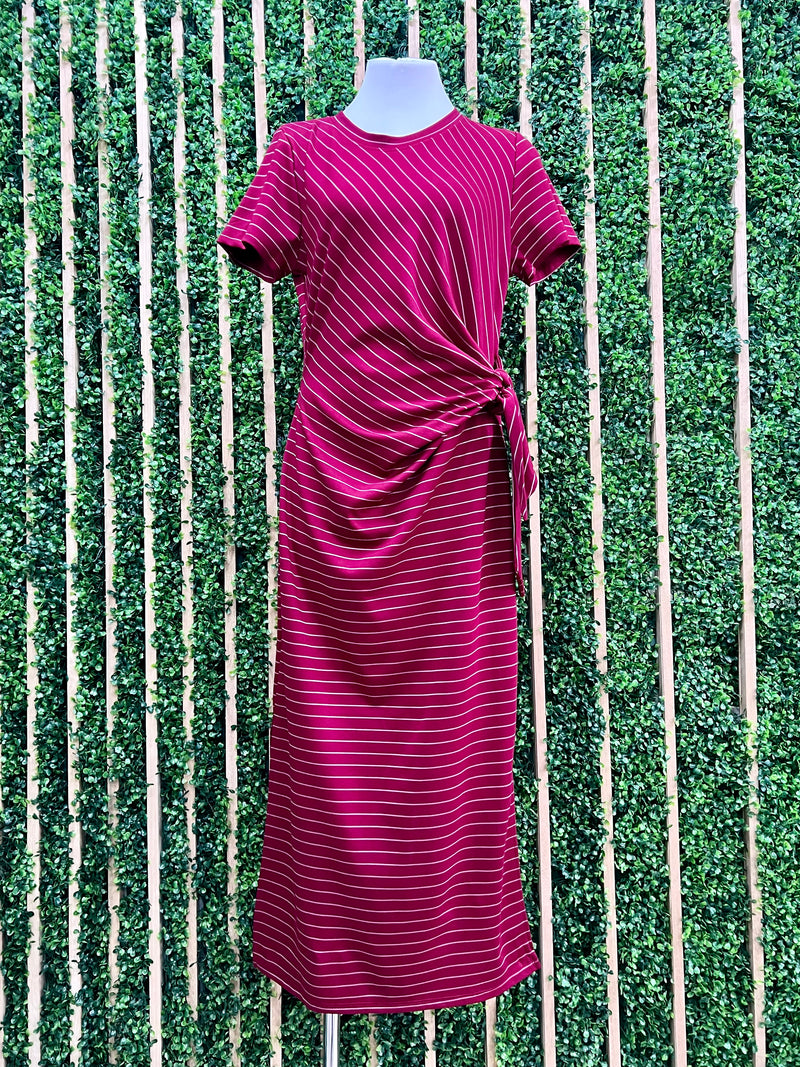 Striped Knot Twist Detail Midi Dress