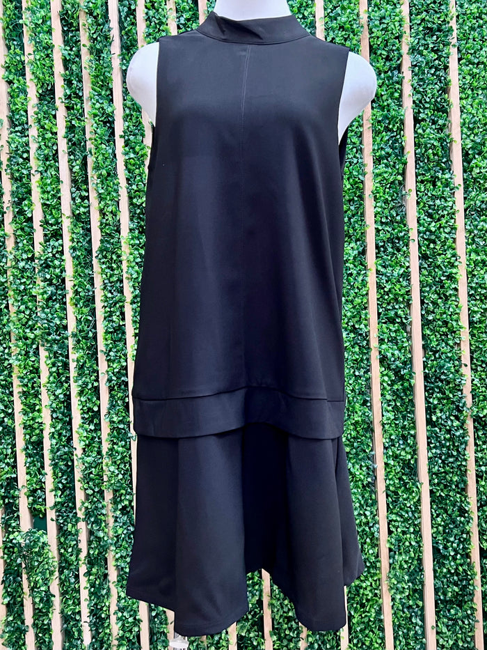 Sleeveless Mock Neck Layered Shift Dress
