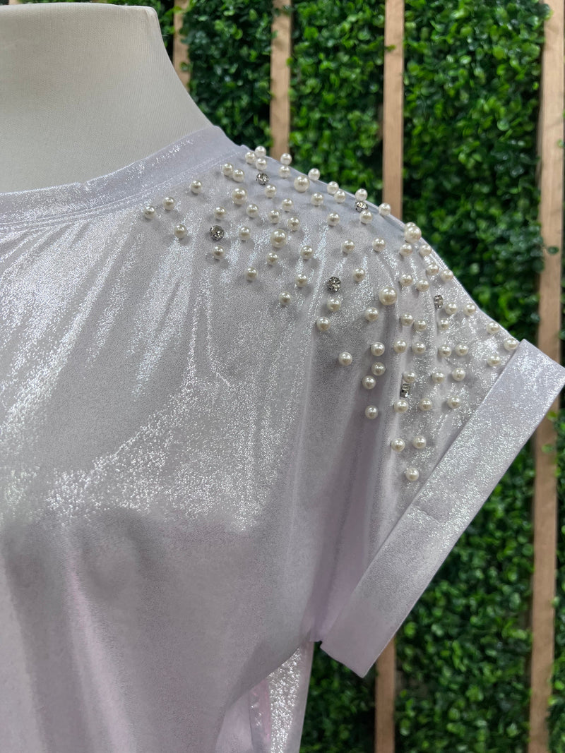 Shiny Studded Open Sleeve Shirt