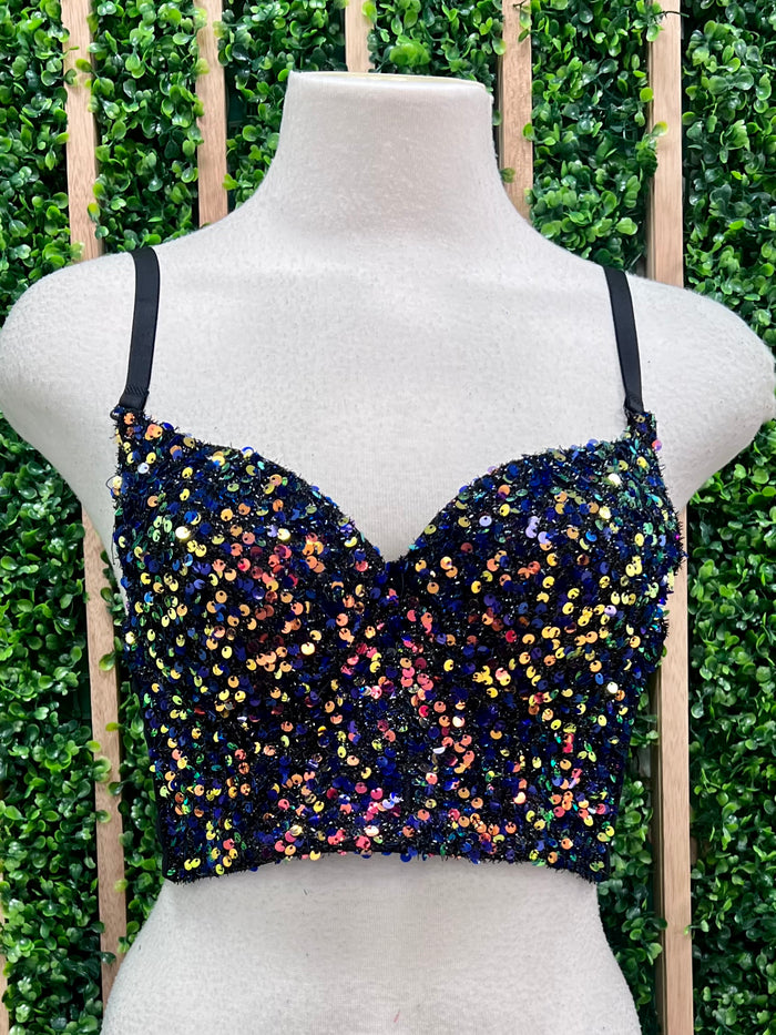 Black Multi Sequin Bustier Top