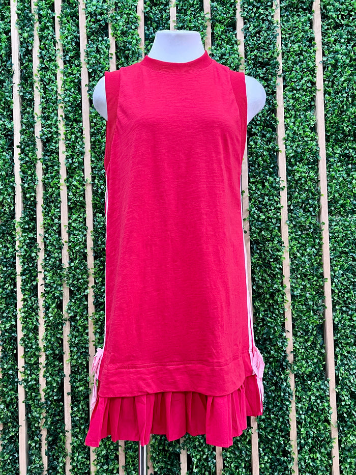 Round Neck Side Stripe Media Drop Waist Short Dress