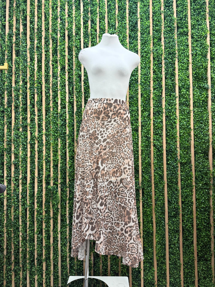 Soft Leopard Asymmetrical HemMidi Skirt