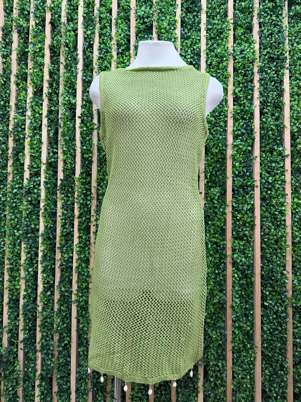 Sage Seashell Trim Mesh Short coverup Dress