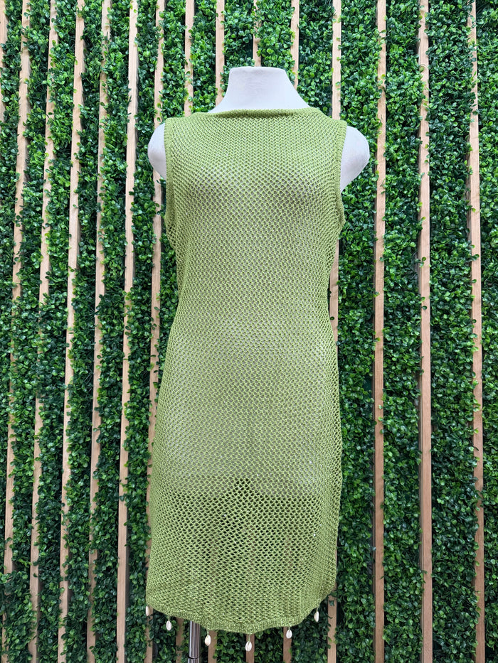 Sage Seashell Trim Mesh Short coverup Dress