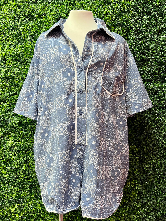 Blue Paisley Loose Fit Romper