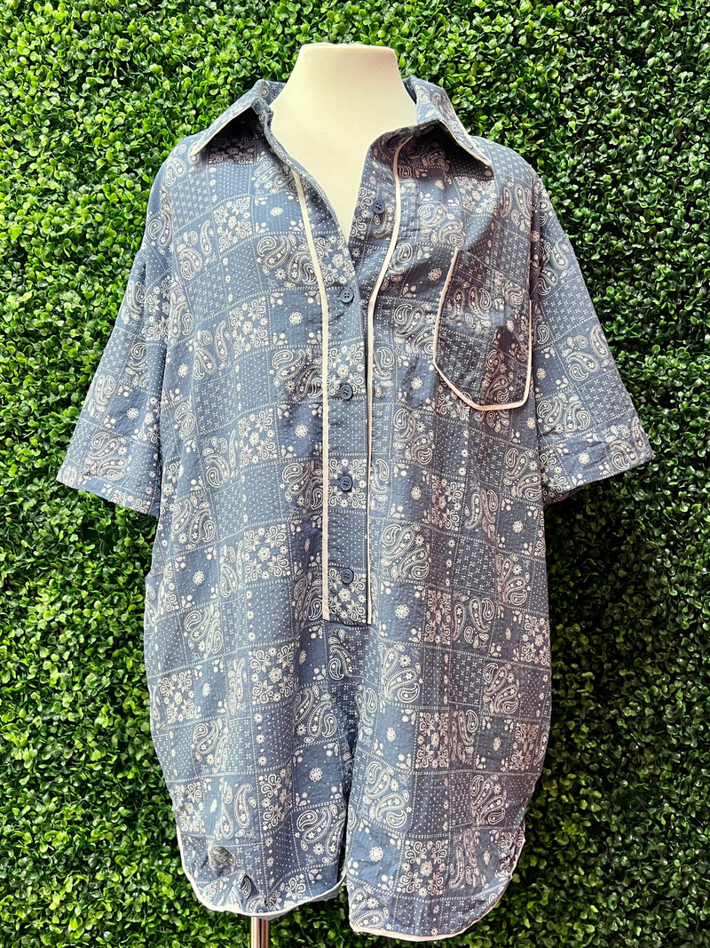 Blue Paisley Loose Fit Romper