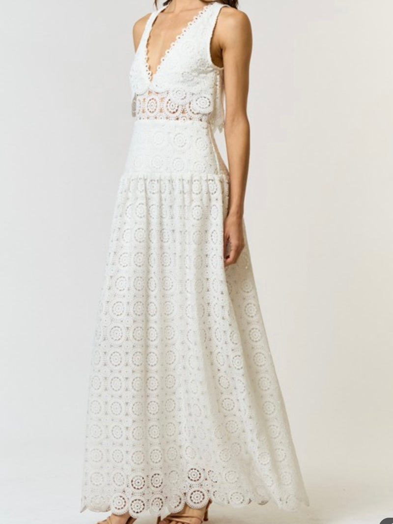 Beautiful White Lace Scalloped Maxi Dress