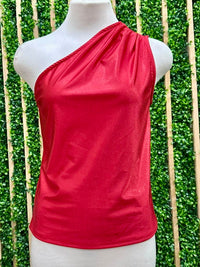 Metallic Pleated One Shoulder Top