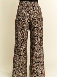 Red Side Stripe Trim Leopard Wide Leg Pant