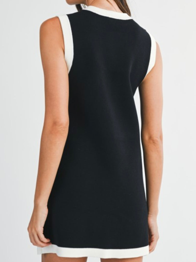 Side Contrast Stripe Black Knit Short Dress