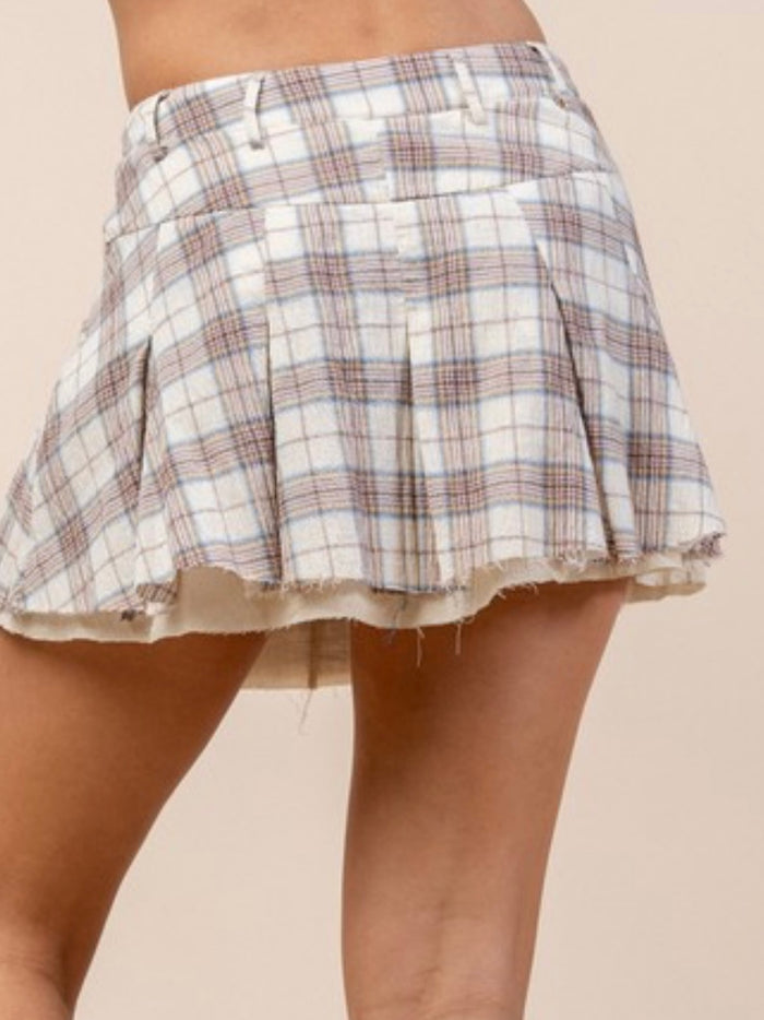 Cotton Plaid Contrast Skirt