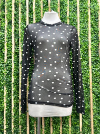 Long Sleeve Mesh Polka Dot Top