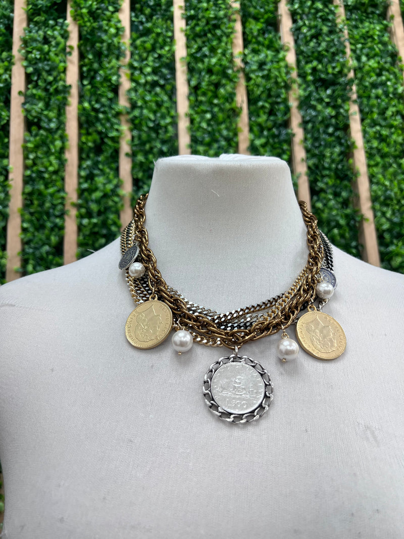 BE Bronce Multilayer Coin Short Necklace