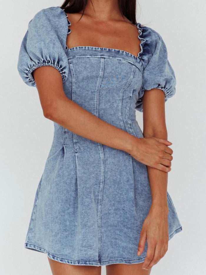 Denim Puff Sleeve Short Dress