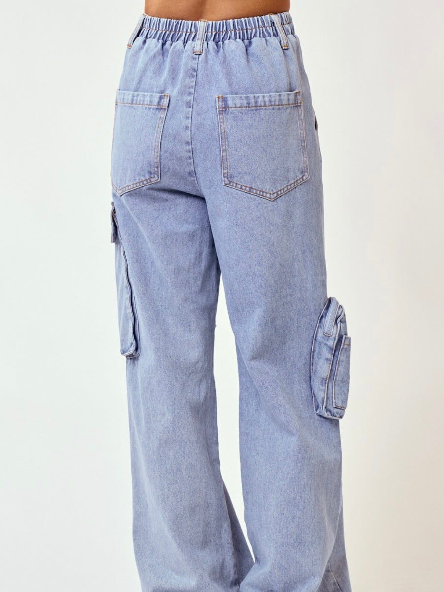 High Waist Denim Cargo Pant