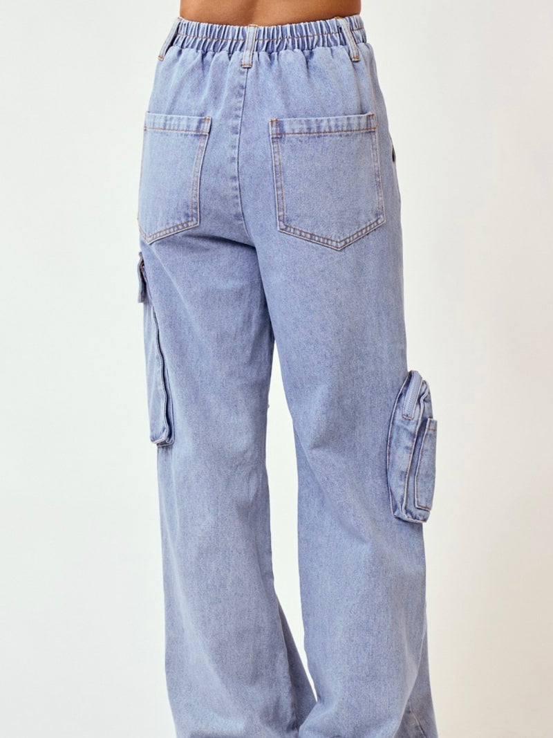 High Waist Denim Cargo Pant