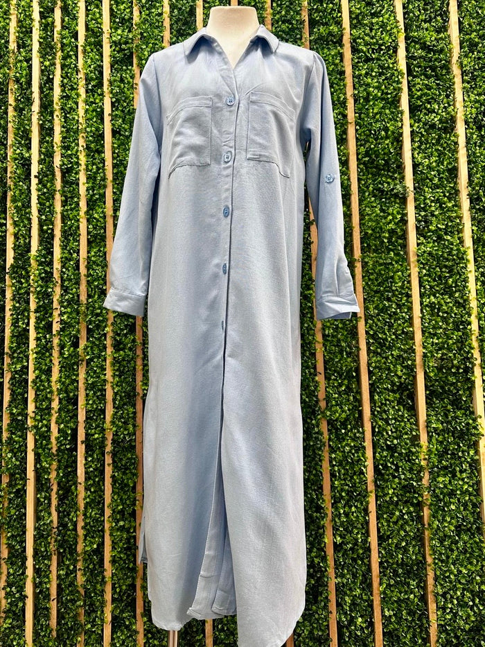 Blue Cotton Blouse Midid Dress