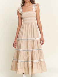 Beautiful Khaki Ivory Tiered Maxi Dress