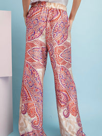 Cream Red Paisley Wide Leg Palazzo