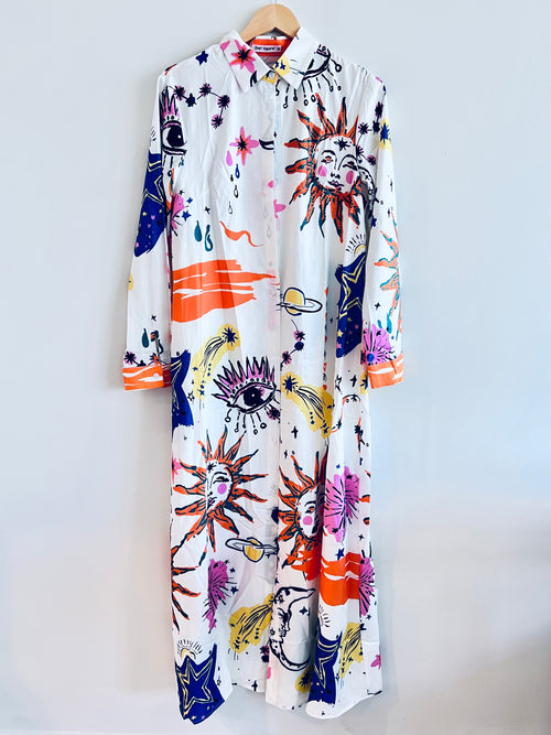 Sun Embellished Blouse Midi Dress