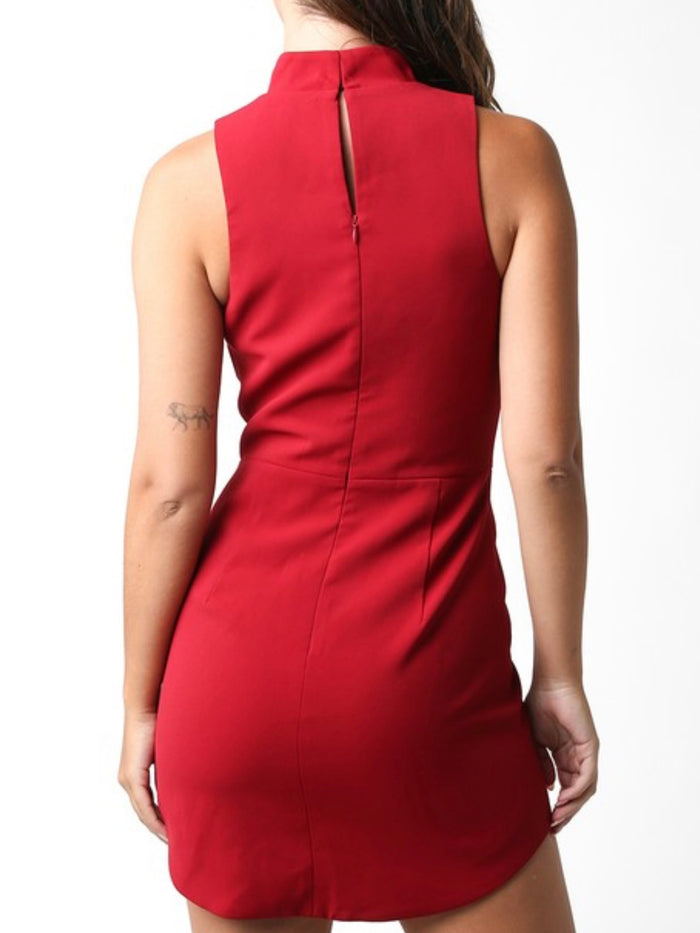 Scarlet High Neck Curve Hem Short Dress