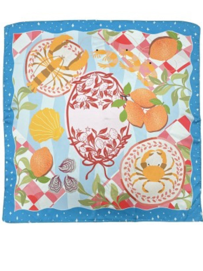 Blue Citrus Print Square Scarf