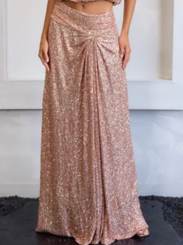 Exquisite Rose Gold Maxi Skirt