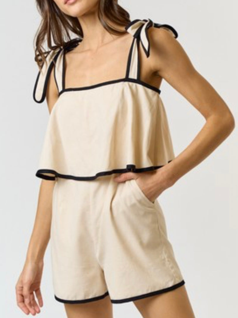 Black Trim Oatmeal Romper