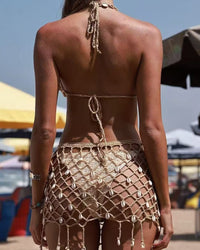 Sea Shell Detail Crochet Halter Short Skirt Set