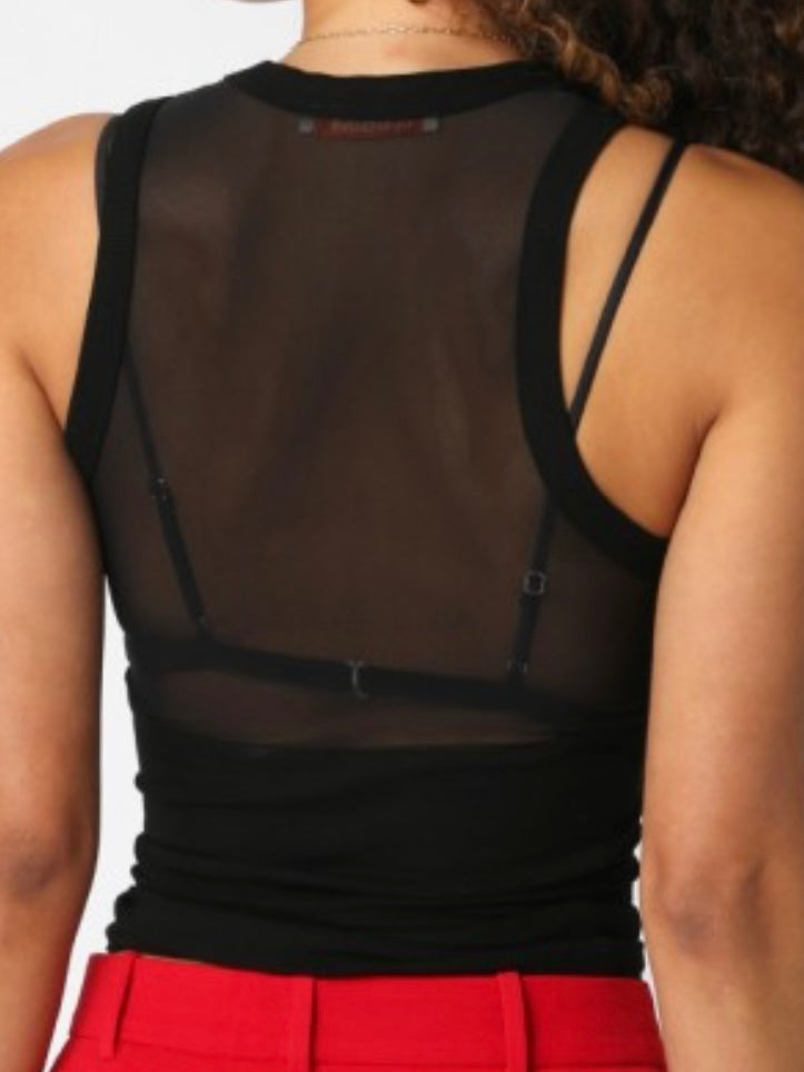 Black Contrast Mesh Sleeveless Top