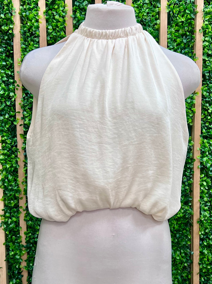 Washed Poly High Neck Bubble Crop Top