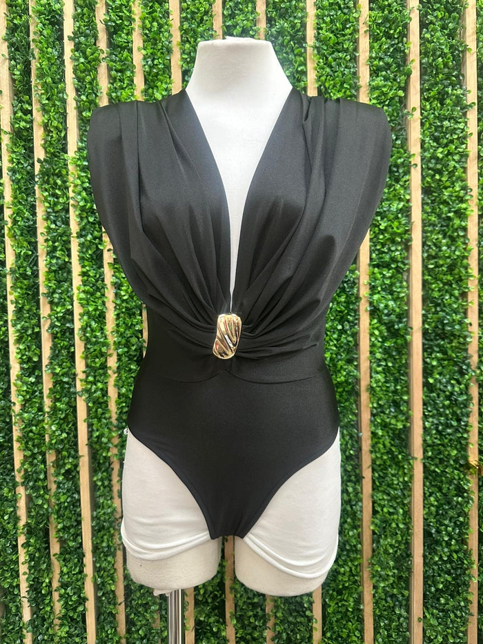 Brooch Detail V Neck Bodysuit