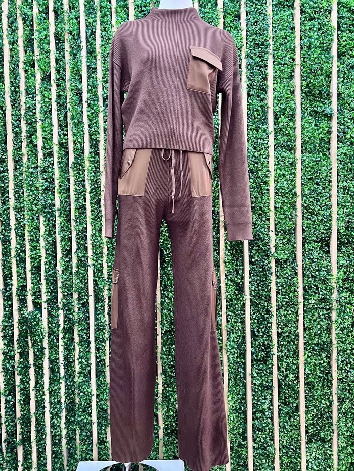 Classy Satin Detail Knit Jogger Set