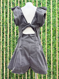 Washed Black Ruffled Romper