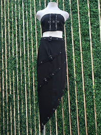 Black Buckle Trim Skirt Set