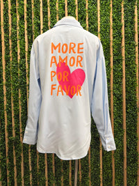 More Amor Por Favor Oversized Button-Down Shirt – Black & Blue