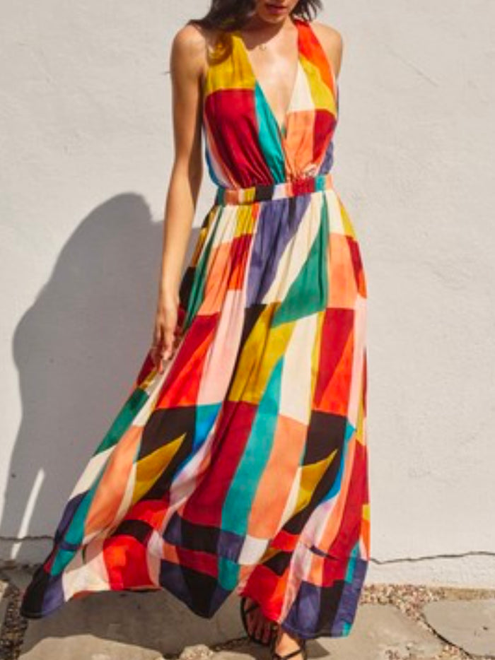 Mosaic Tile Halter Maxi Dress