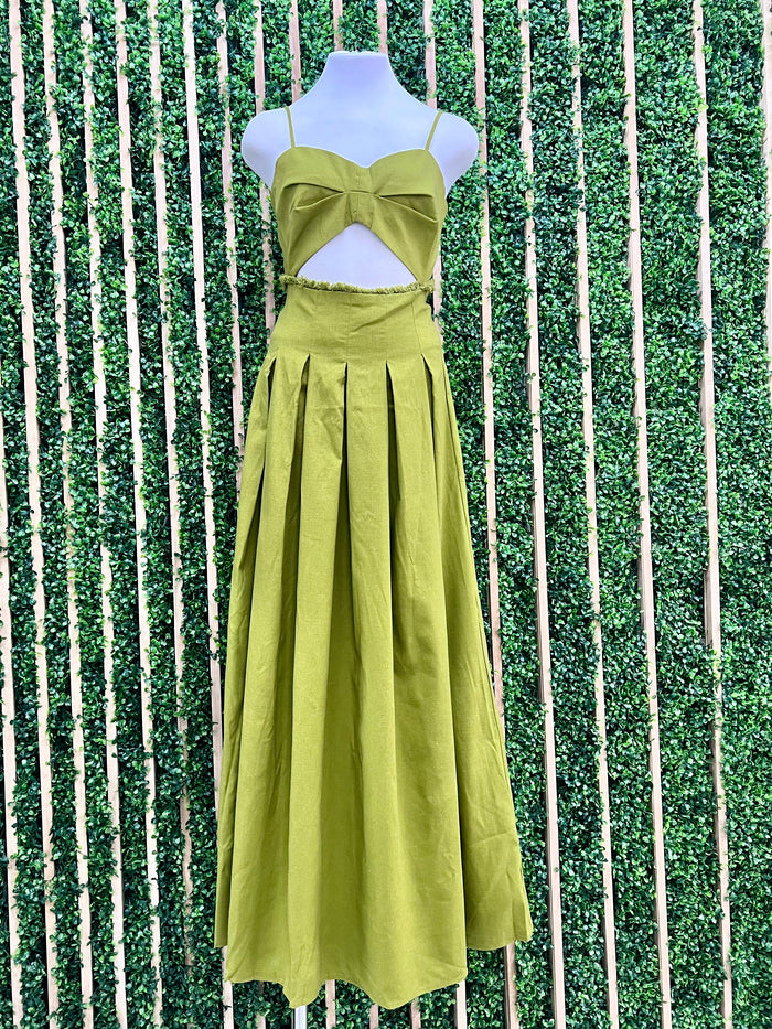 Beautiful Moss Green Cutout Midi Dress