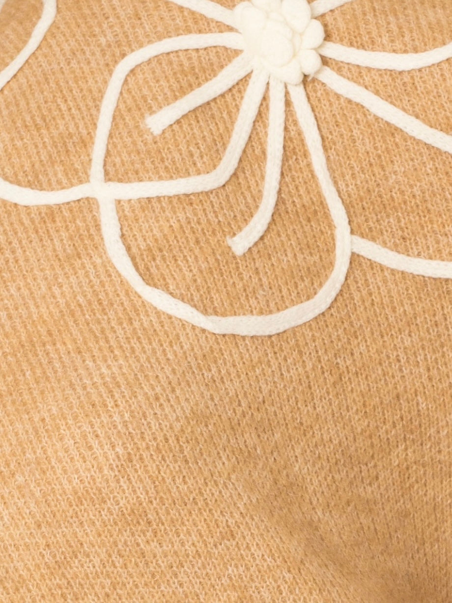 Flower Embroidery Mock Neck Sweater