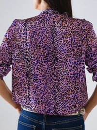 Purple Animal Print Neck Tie Blouse