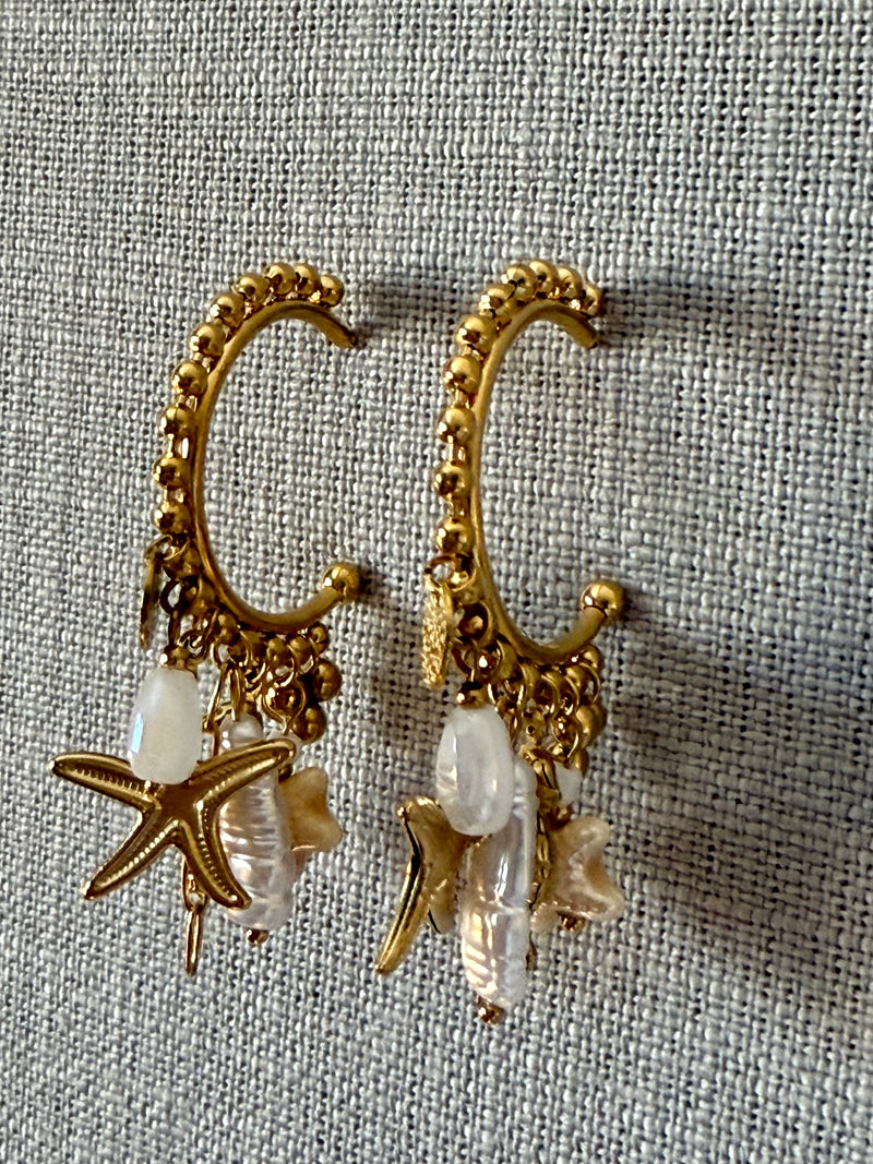 Stainless Steel Sea Charms Hoop Earrings