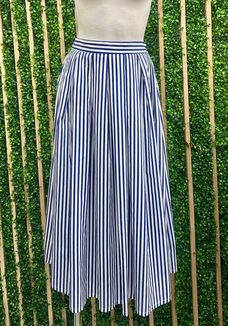 Sorrento Blue Striped Midi Skirt